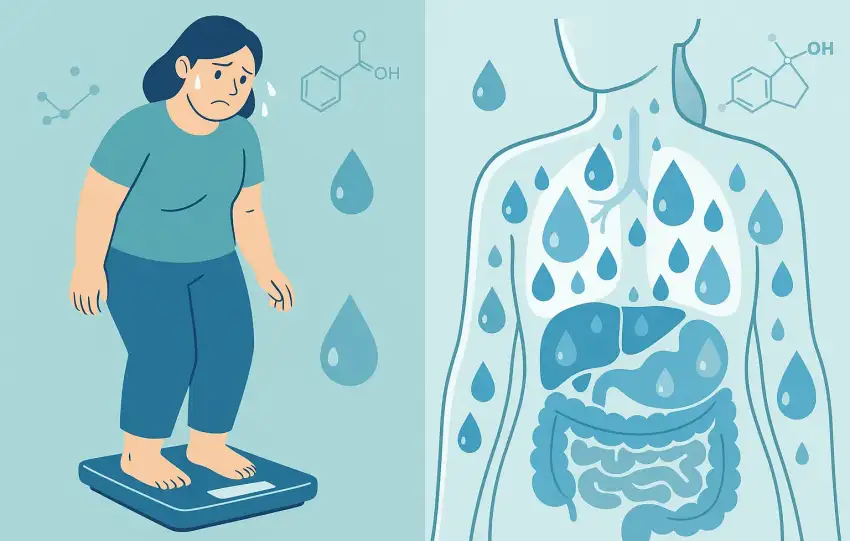 a woman looking concerned while stepping on a bathroom scale