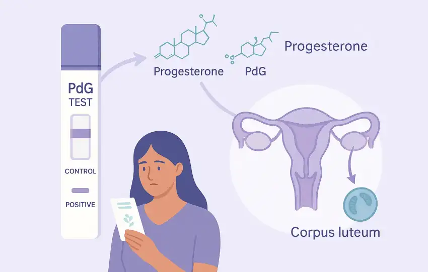 illustration showing a PdG test strip with a positive result in the foreground